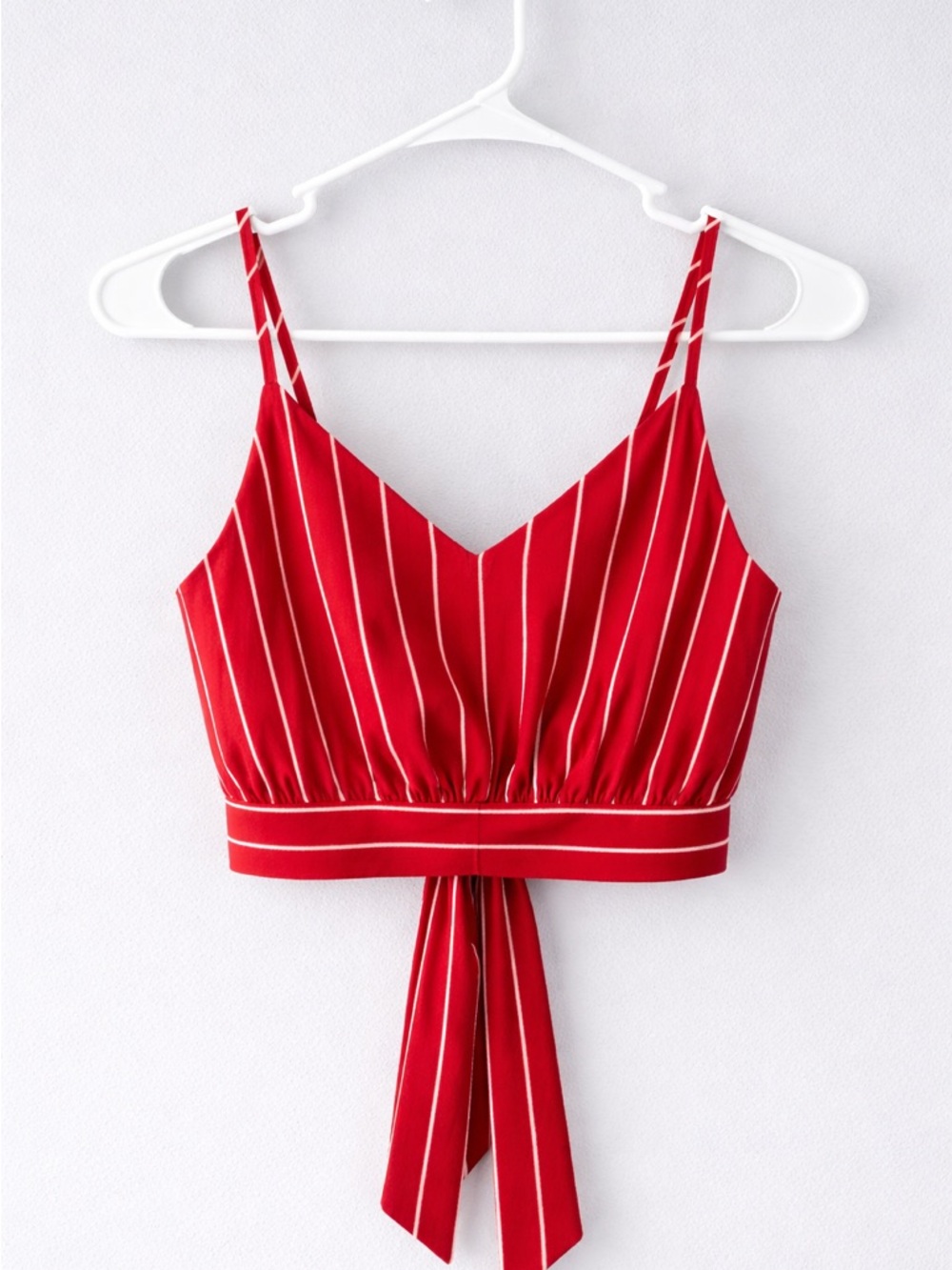 Red & White Striped Tie Back Crop Top Adjustable Straps - Picture 4 of 5